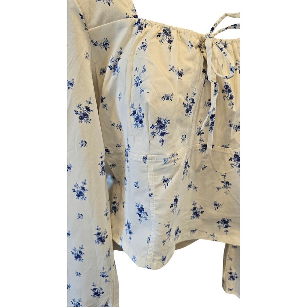 NWT XXL floral milkmaid crop peasant midi top long sleeve cottagecore coquette - Picture 5 of 10